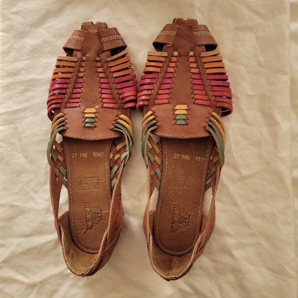 Mexican multi colored slip on leather sandal, size 9.5